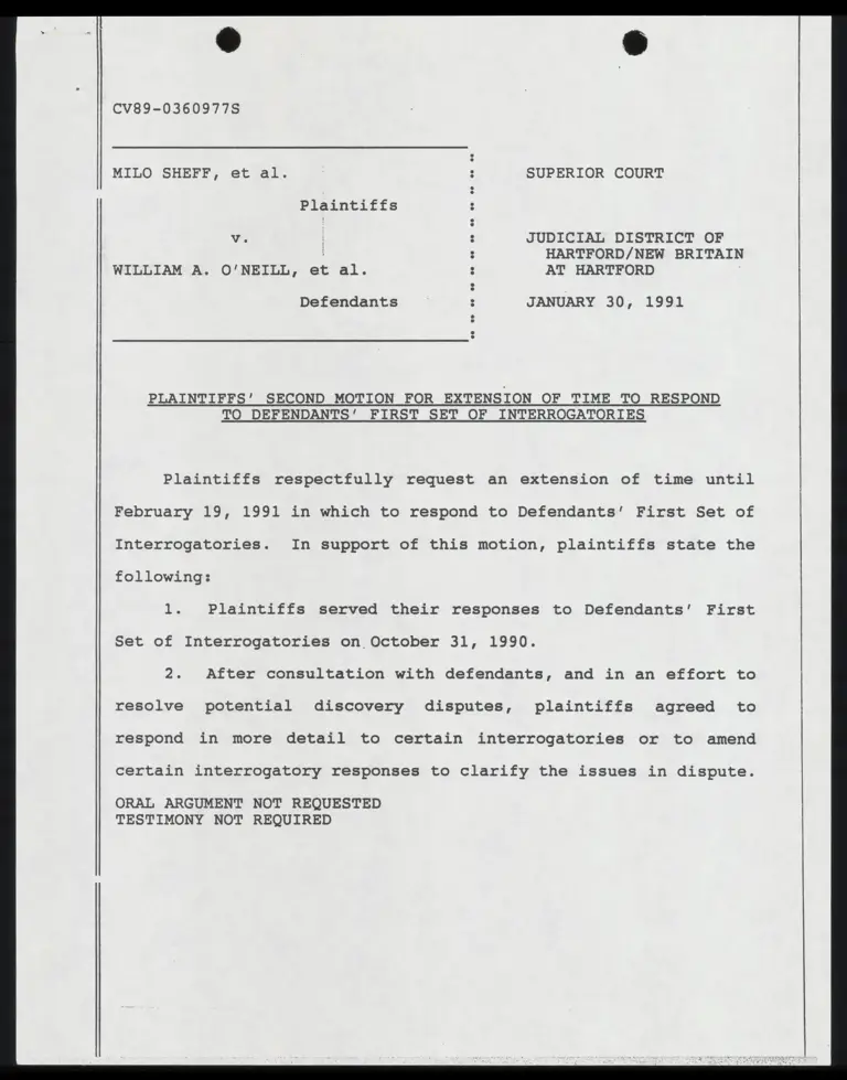Plaintiffs' Second Motion for Extension of Time to Respond to Defendants' First Set of Interrogatories preview