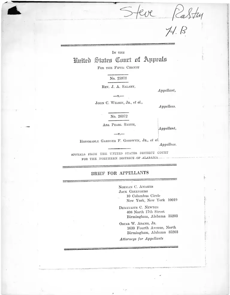 Salary v Wilson Brief for Appellants preview