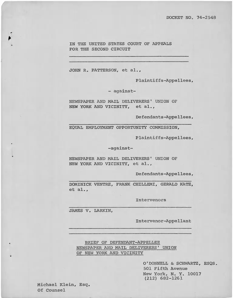 Patterson v. Newspaper and Mail Deliverers' Union of New York and Vicinity Brief of Defendant-Appellee preview
