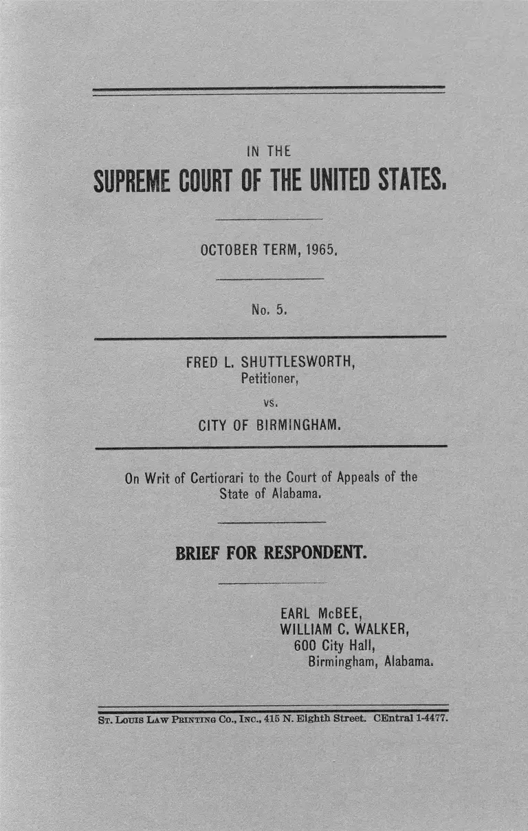 Shuttlesworth v Birmingham AL Brief for Respondent preview