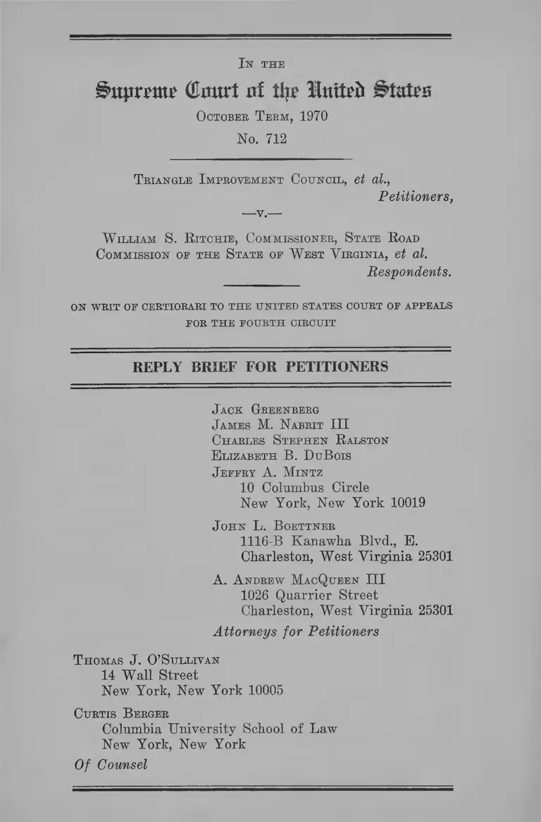 Triangle Improvement Council v. Ritchie Reply Brief for Petitioners preview