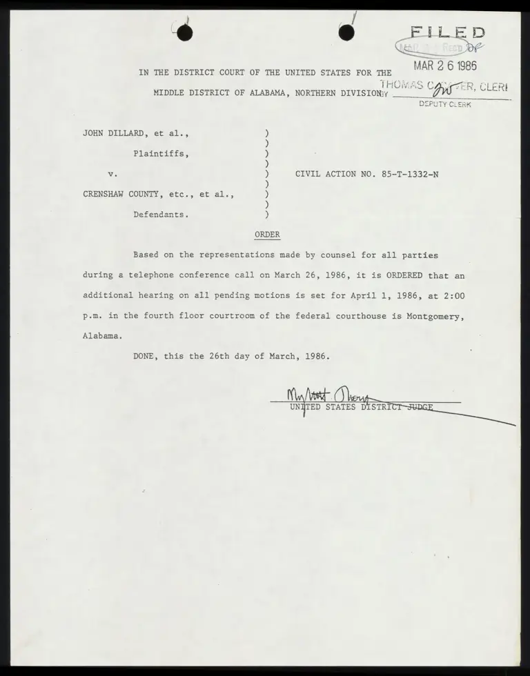 Order; Correspondence from Blacksher to Judge Thompson with Plaintiffs' Amended Exhibit #187 preview