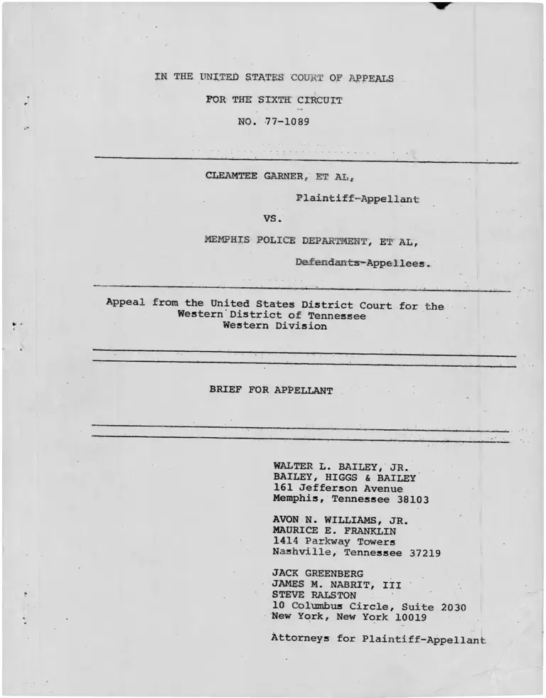 Garner v. Memphis Police Department Brief for Appellant preview