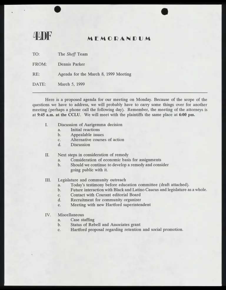 Memo RE: Meeting Agenda preview