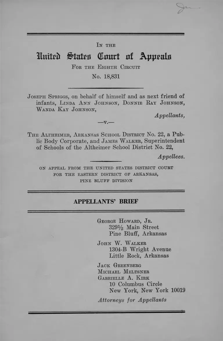 Spriggs v The Altheimer School District Appellants Brief preview