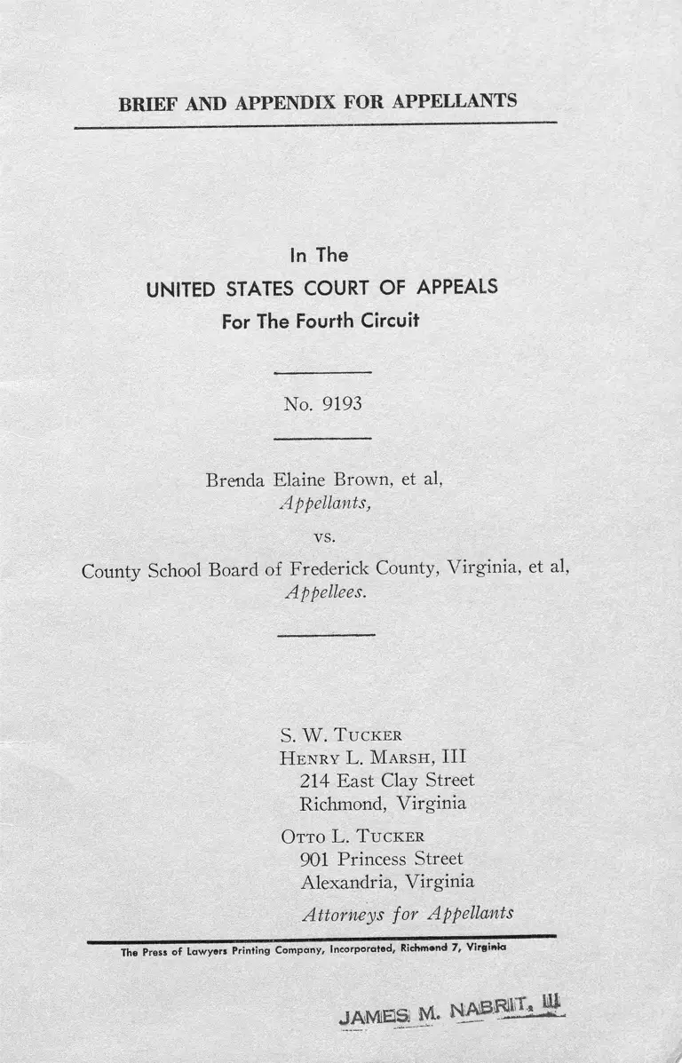 Brown v. County School Board of Frederick County, Virginia Brief and Appendix for Appellants preview