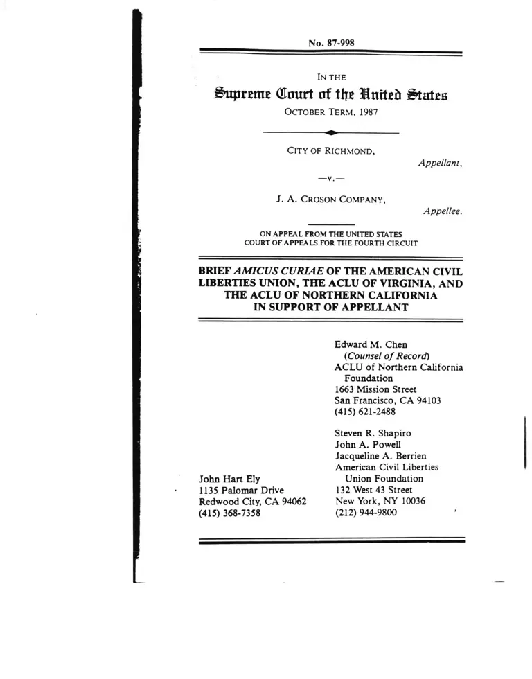 Richmond v JA Croson Company Brief of Amicus Curiae in Support of Appellant preview