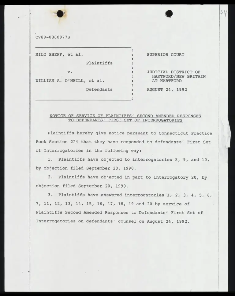 Notice of Service of Plaintiffs' Second Amended Responses to Defendants' First Set of Interrogatories preview