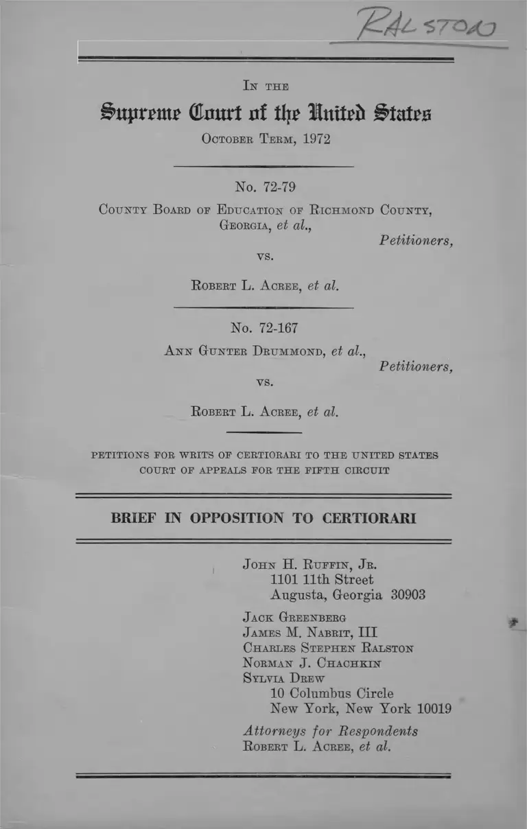 Richmond County Georgia Board of Education v Acree Brief of Opposition to Certiorari preview