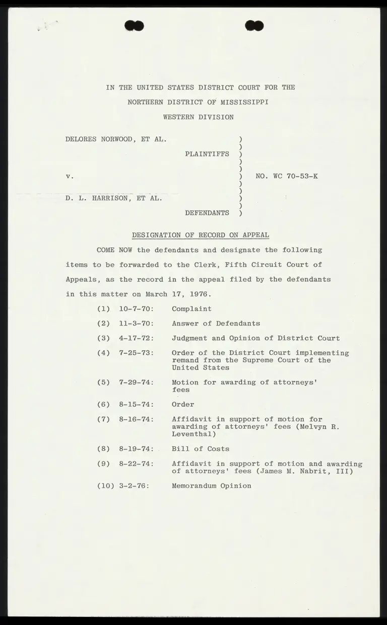 Designation of Record on Appeal preview