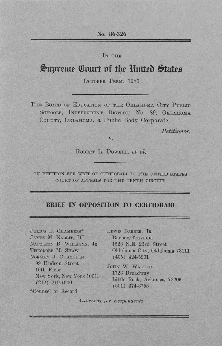 Oklahoma City Public Schools Board of Education v. Dowell Brief in Opposition to Certiorari preview