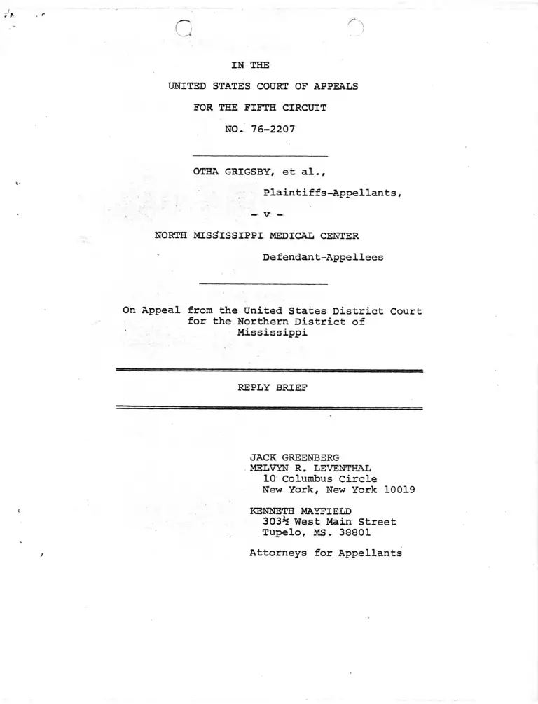Grigsby v. North Mississippi Medical Center Reply Brief preview