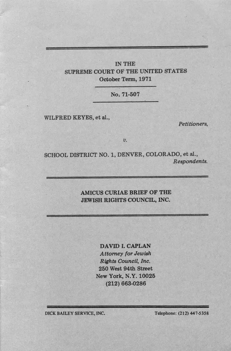 Keyes v. School District No. 1 Denver, CO. Brief Amicus Curiae preview