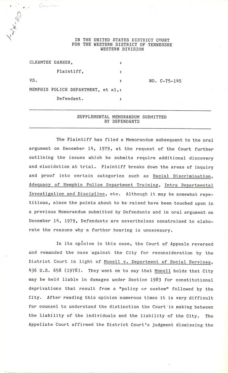Supplemental Memorandum Submitted by Defendants; Correspondence from Winter to Turner Re: Amicus preview