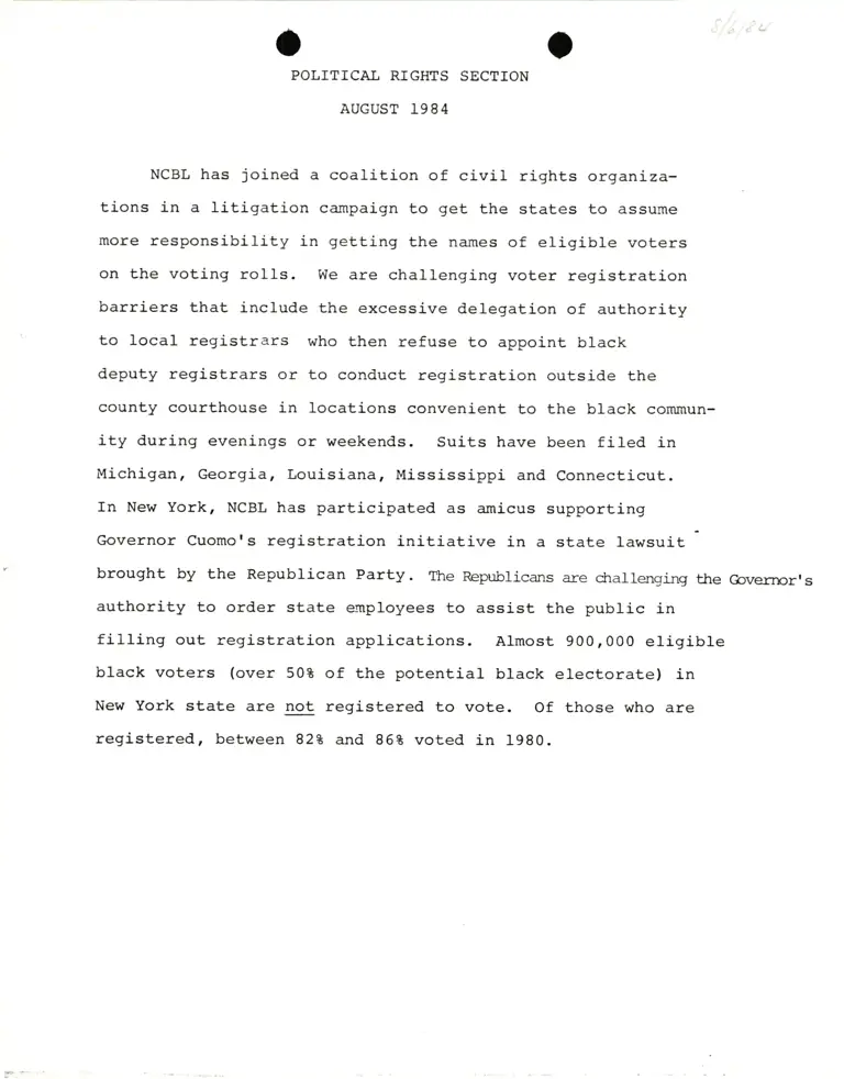 Political Rights Section - August 1984 (National Conference of Black Lawyers) preview