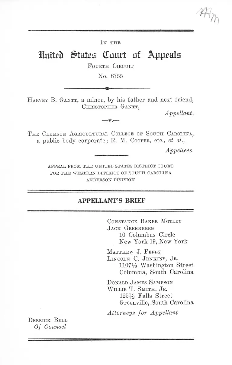 Gantt v. Clemson Agricultural College of South Carolina Appellant's Brief preview