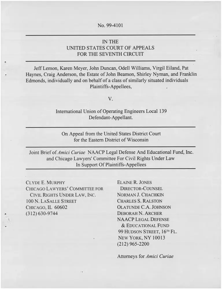 Lemon v. International Union of Operating Engineers Local 139 Brief Amicus Curiae in Support of Plaintiffs-Appellees preview