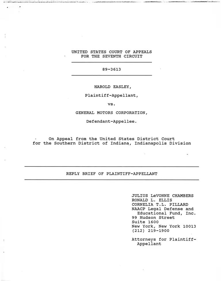 Easley v. General Motors Corporation Reply Brief of Plaintiff-Appellant preview
