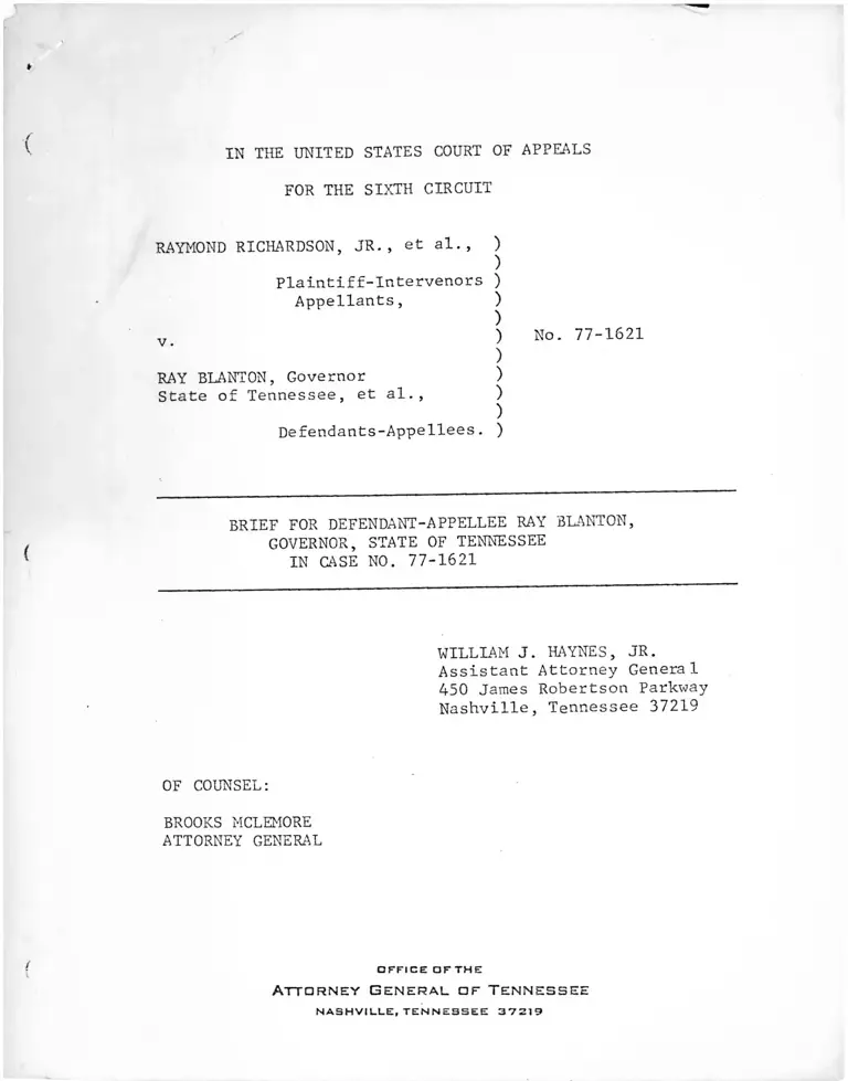 Richardson v Blanton Brief Defendant-Appellee preview
