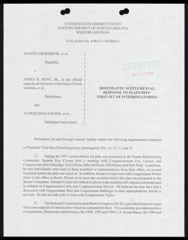 Defendants' Supplemental Response to Plaintiffs' First Set of Interrogatories preview