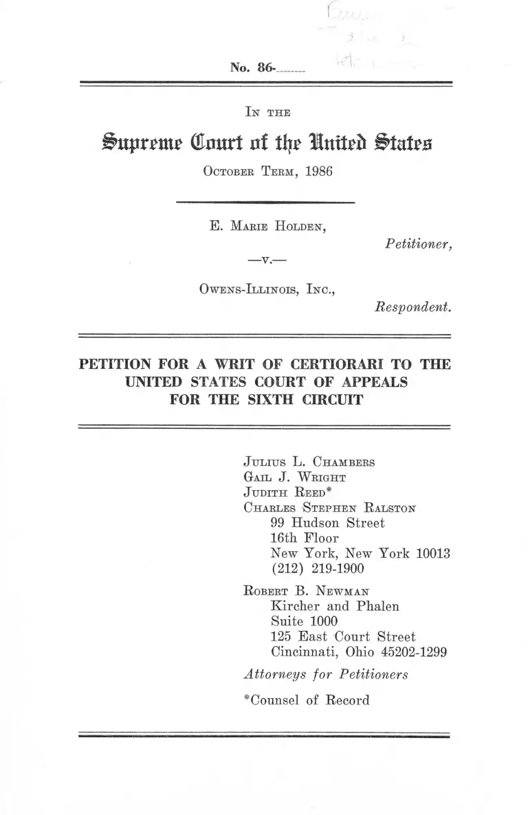 Holden v. Owens-Illinois, Inc. Petition for a Writ of Certiorari to the US Court of Appeals for the Sixth Circuit preview