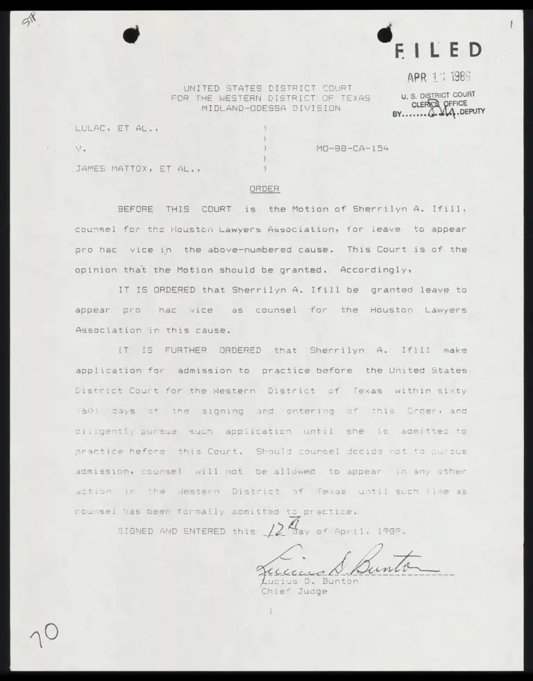 Order Granting Leave for Ifill to Appear Pro Hac Vice preview