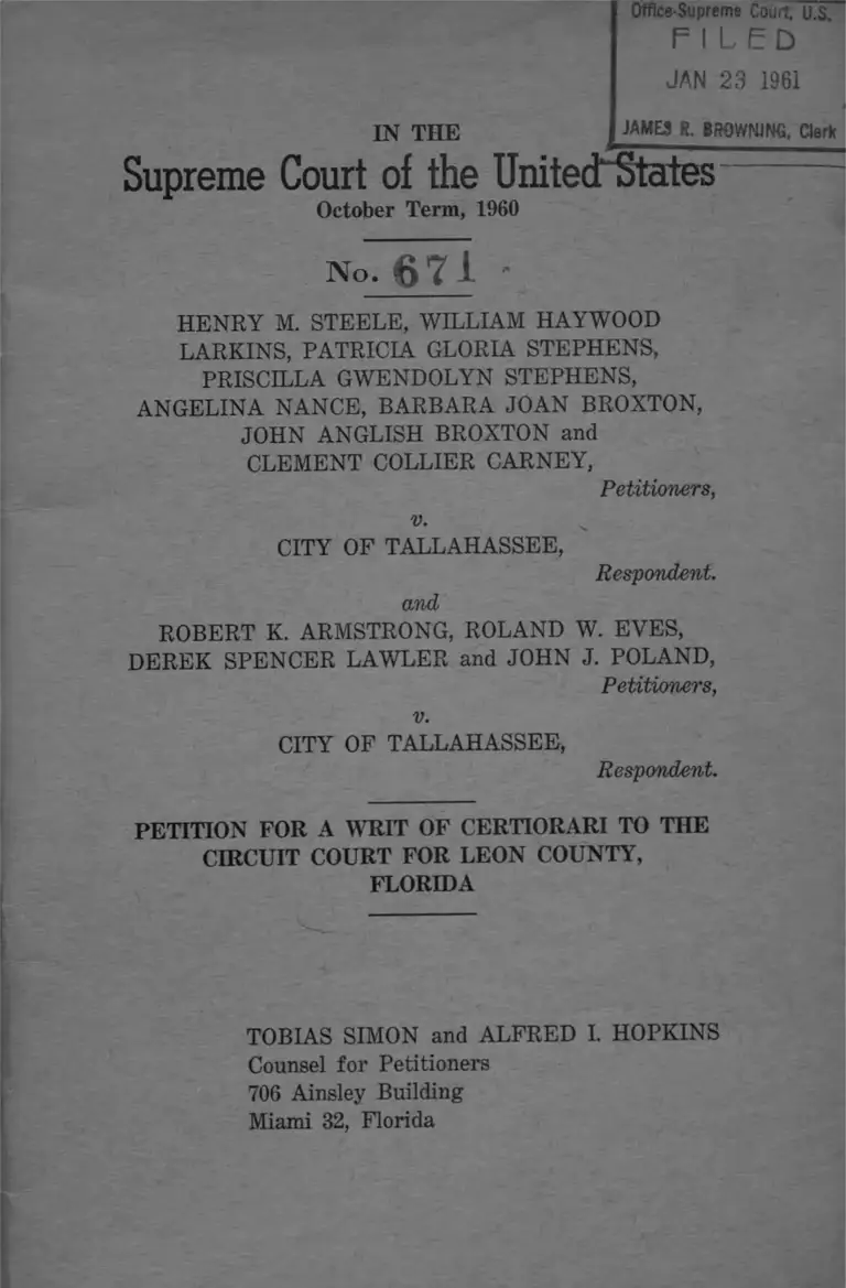 Steele v. City of Tallahassee Petition for Writ of Certiorari preview