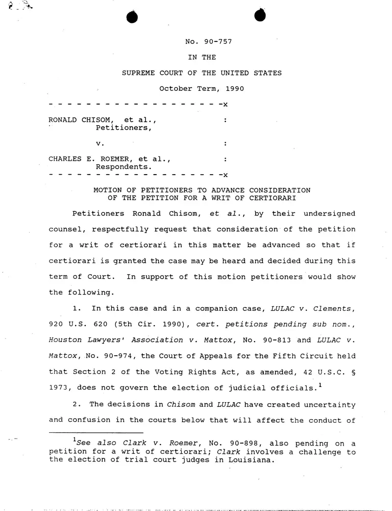 Motion of Petitioners to Advance Consideration of the Petition for A Writ of Certiorari preview
