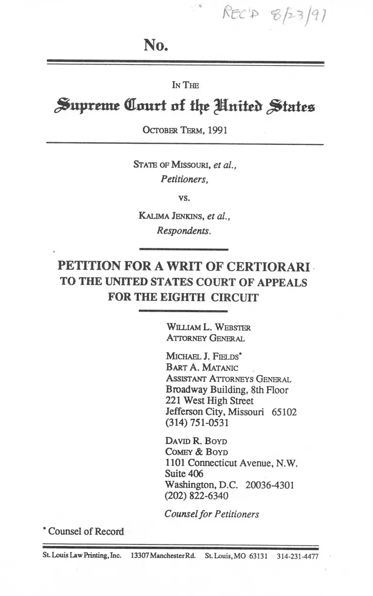 Missouri v. Jenkins Petition for a Writ of Certiorari to the US Court of Appeals for the Eighth Circuit preview