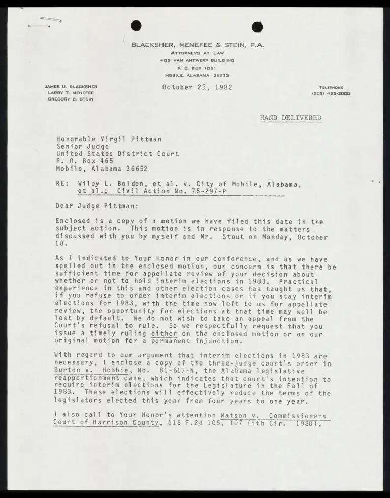 Correspondence from Blacksher to Judge Pittman preview