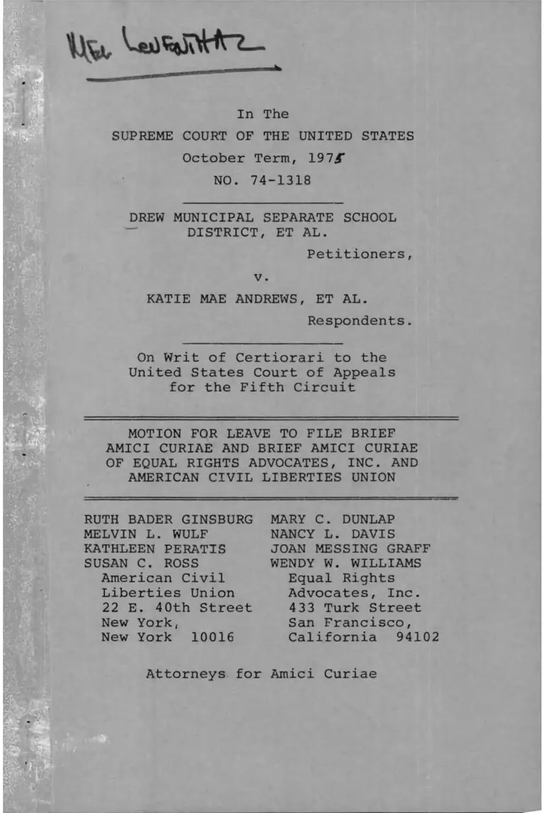 Drew Municipal Separate School District v. Andrews Motion for Leave to File Brief Amici Curiae and Brief Amici Curiae preview