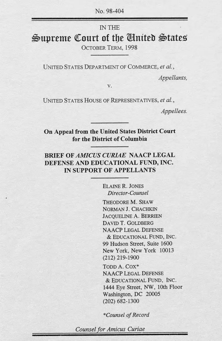 US Department of Commerce v. US House of Representatives Brief Amicus Curiae in Support of Appellants preview