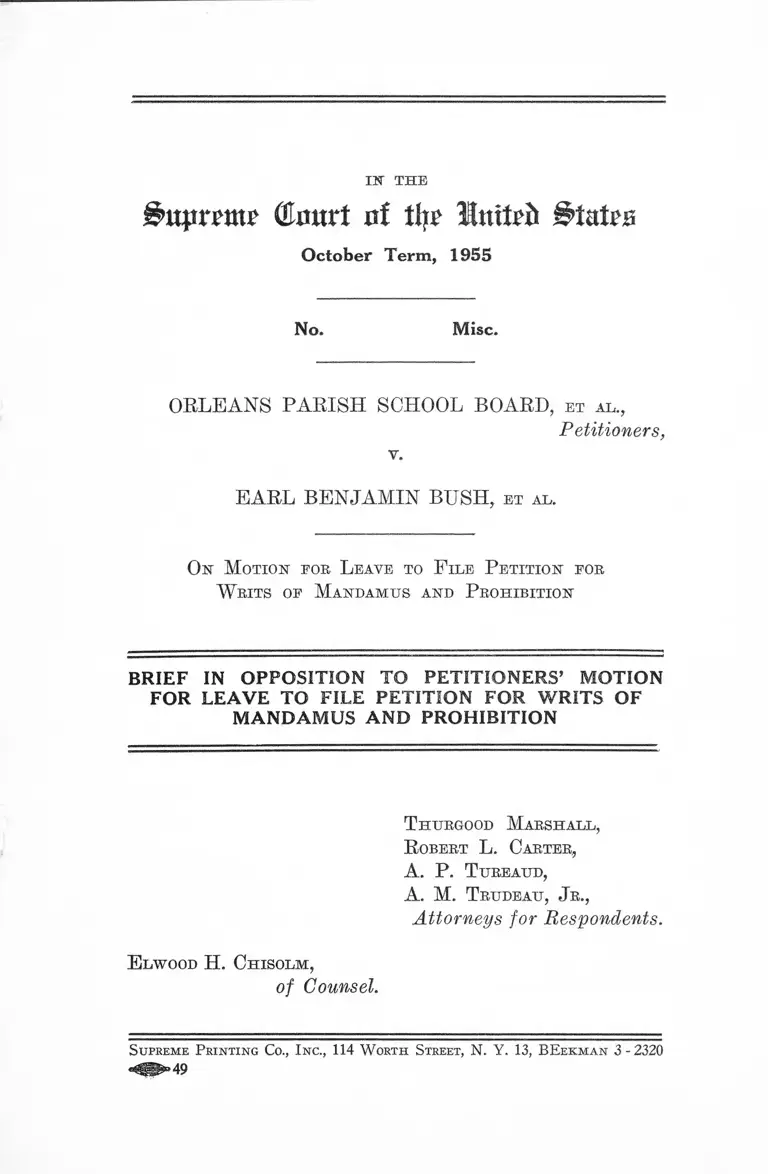 Orleans Parish School Board v. Bush Brief in Opposition to Petitioners' Motion for Leave preview