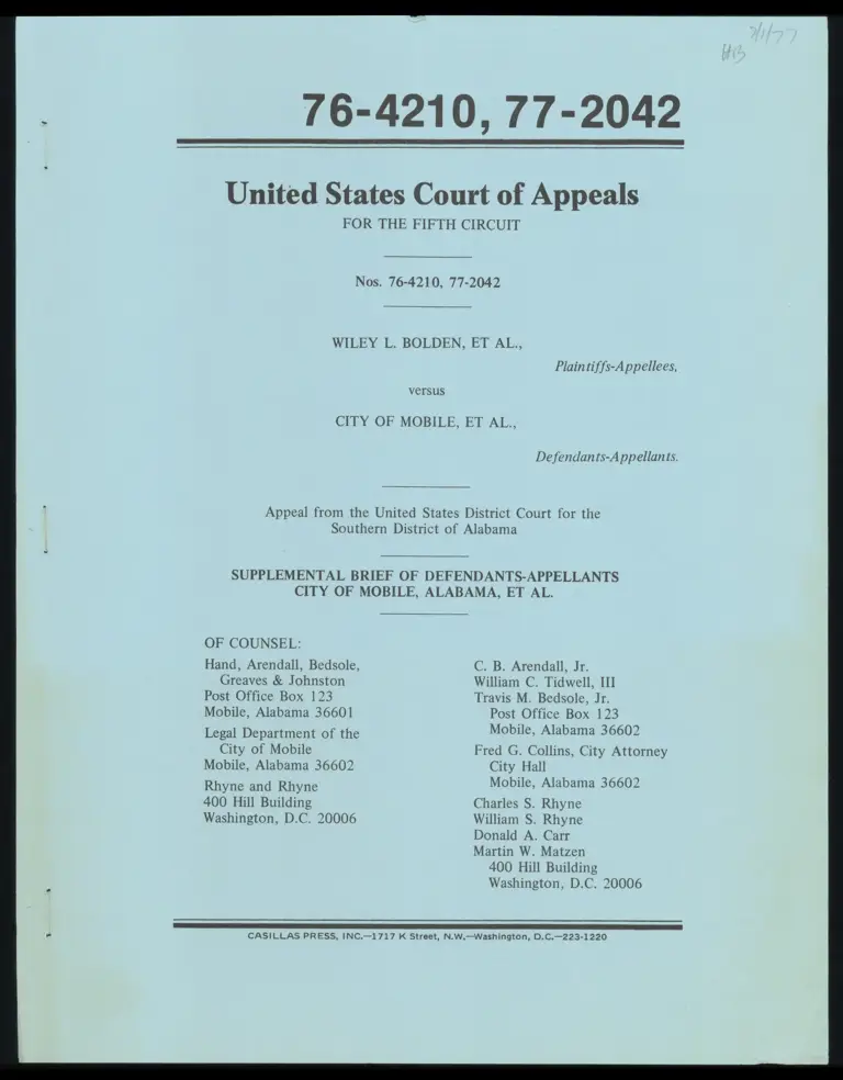 Supplemental Brief of Defendants-Appellants preview