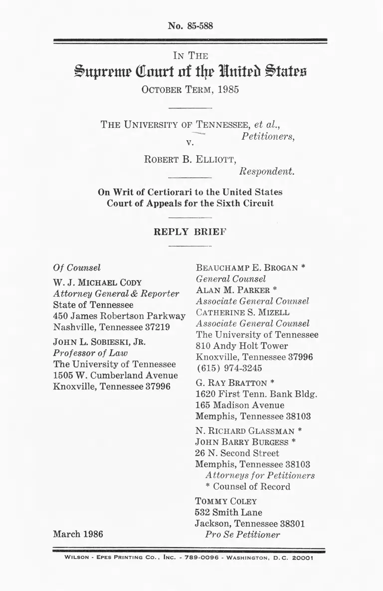 University of Tennessee v. Elliott Reply Brief preview