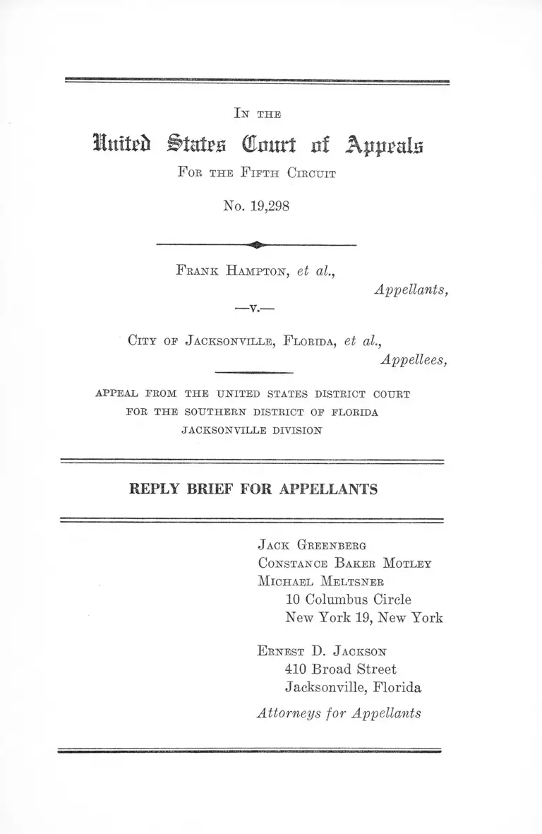 Hampton v. City of Jacksonville, FL Reply Brief for Appellants preview