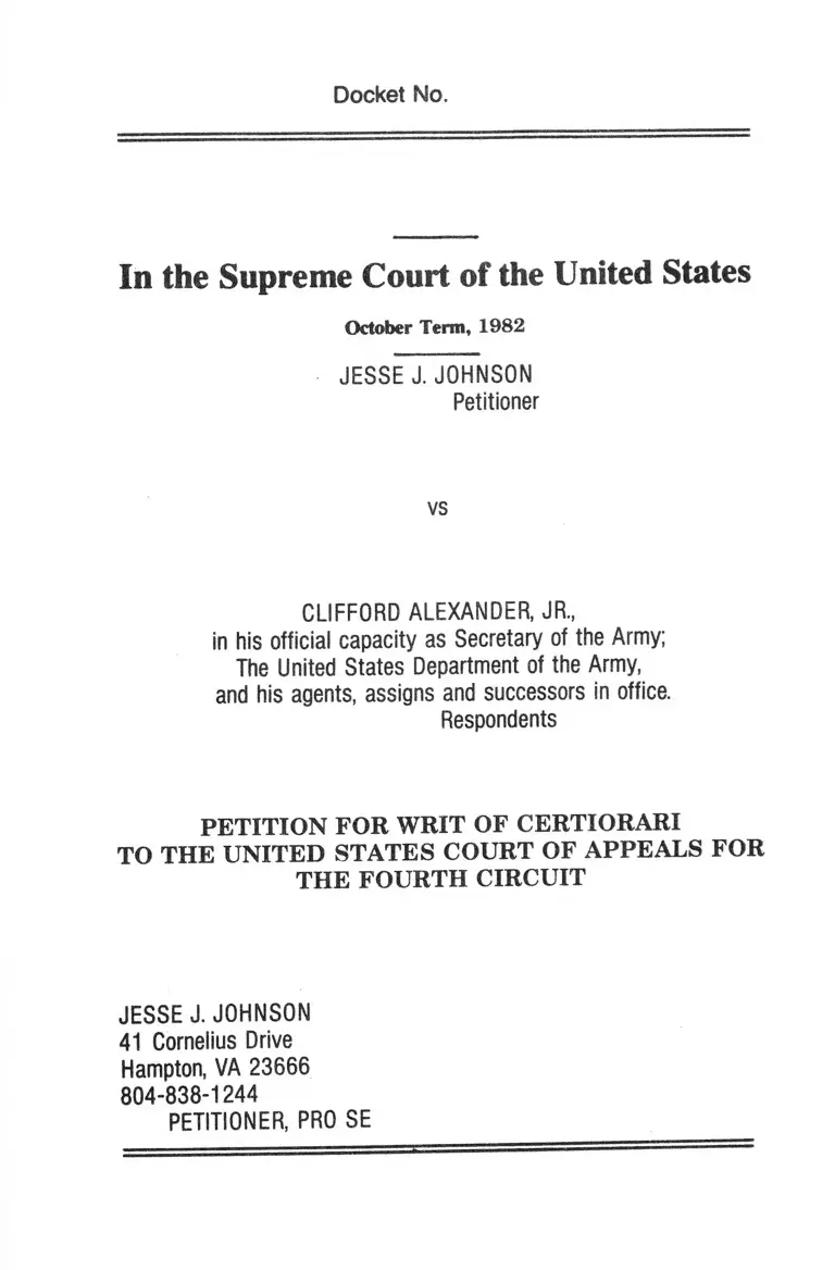 Johnson v. Alexander Petition for Writ of Certiorari to the US Court of Appeals for the Fourth Circuit preview