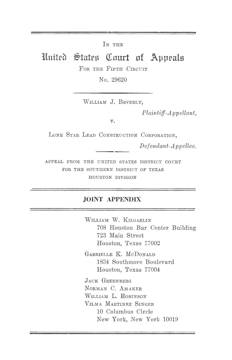 Beverly v. Lone Star Lead Construction Corporation Joint Appendix preview
