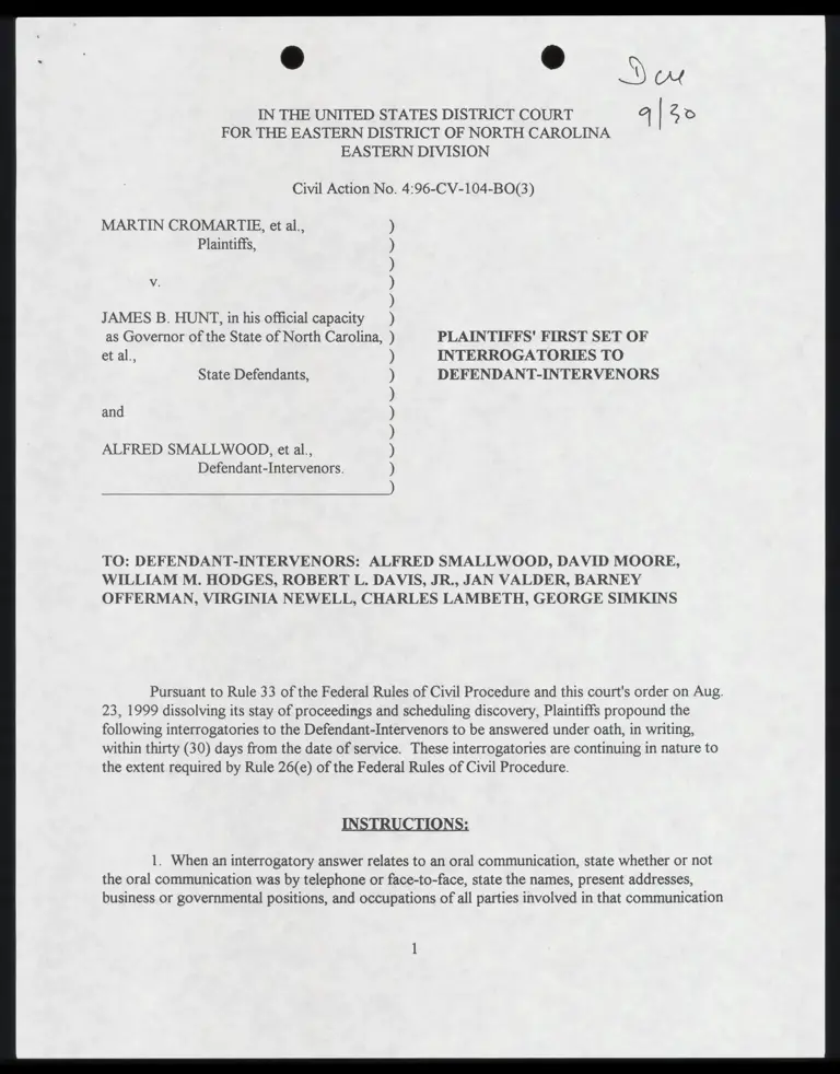 Plaintiffs' First Set of Interrogatories to Defendant-Intervenors preview