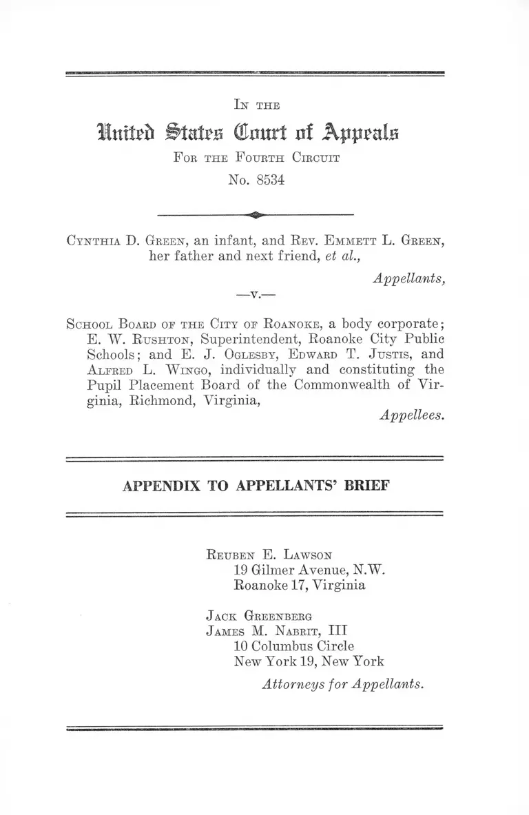 Green v. City of Roanoke School Board Appendix to Appellants' Brief preview