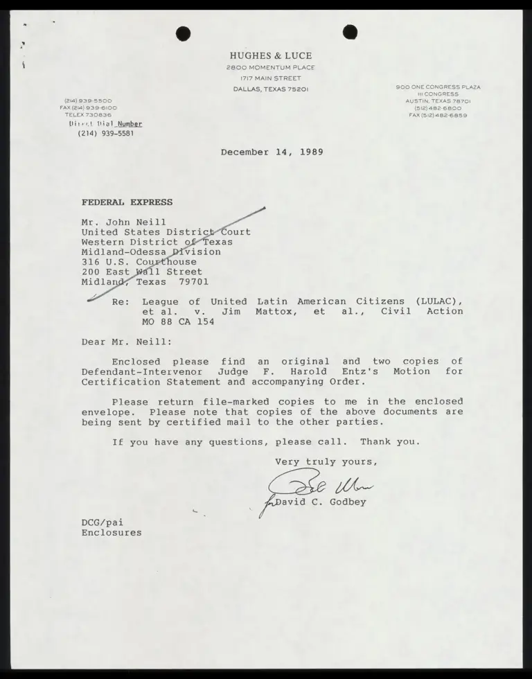 Defendant-Intervenor Dallas County Judge Entz's Motion for Certification Statement; Proposed Order preview