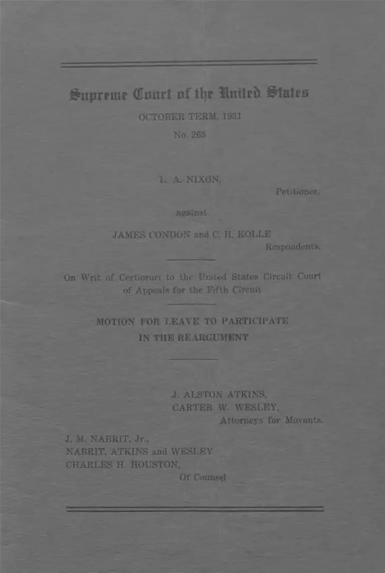 Nixon v. Condon Motion for Leave to Participate in the Reargument preview