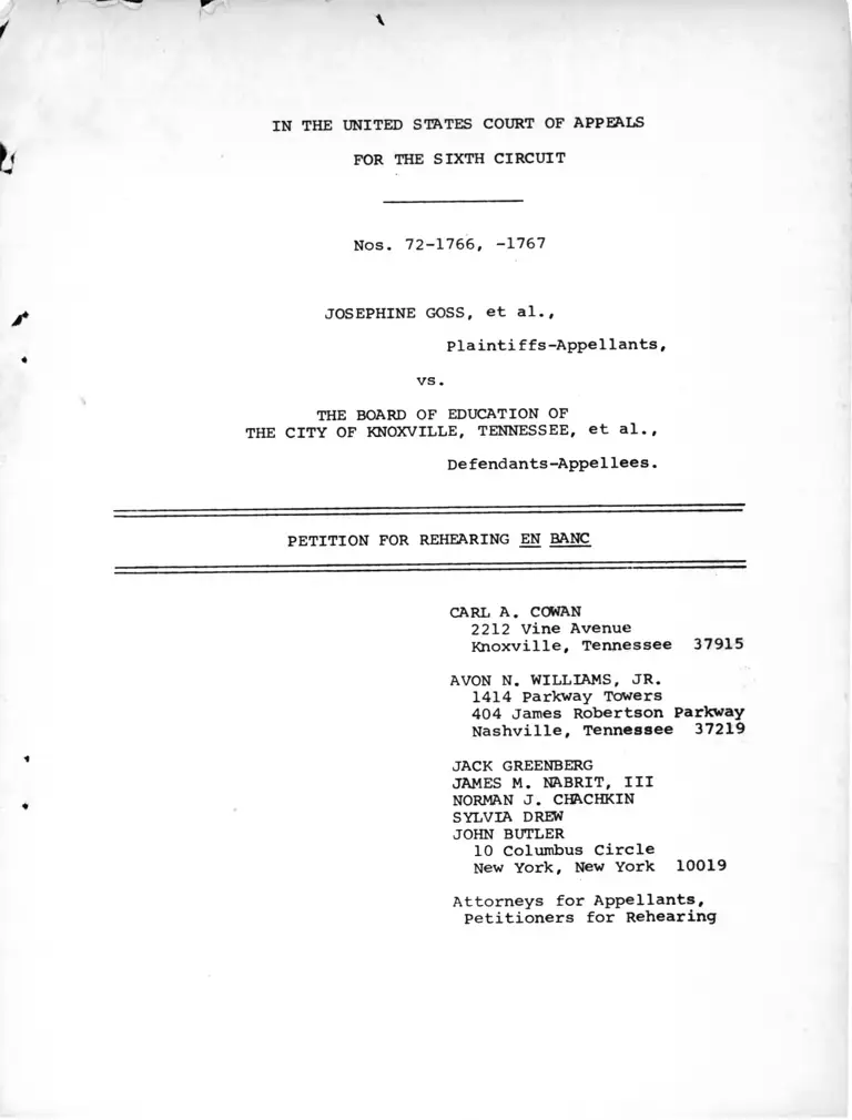 Goss v. Knoxville, TN Board of Education Petition for Rehearing En Banc preview