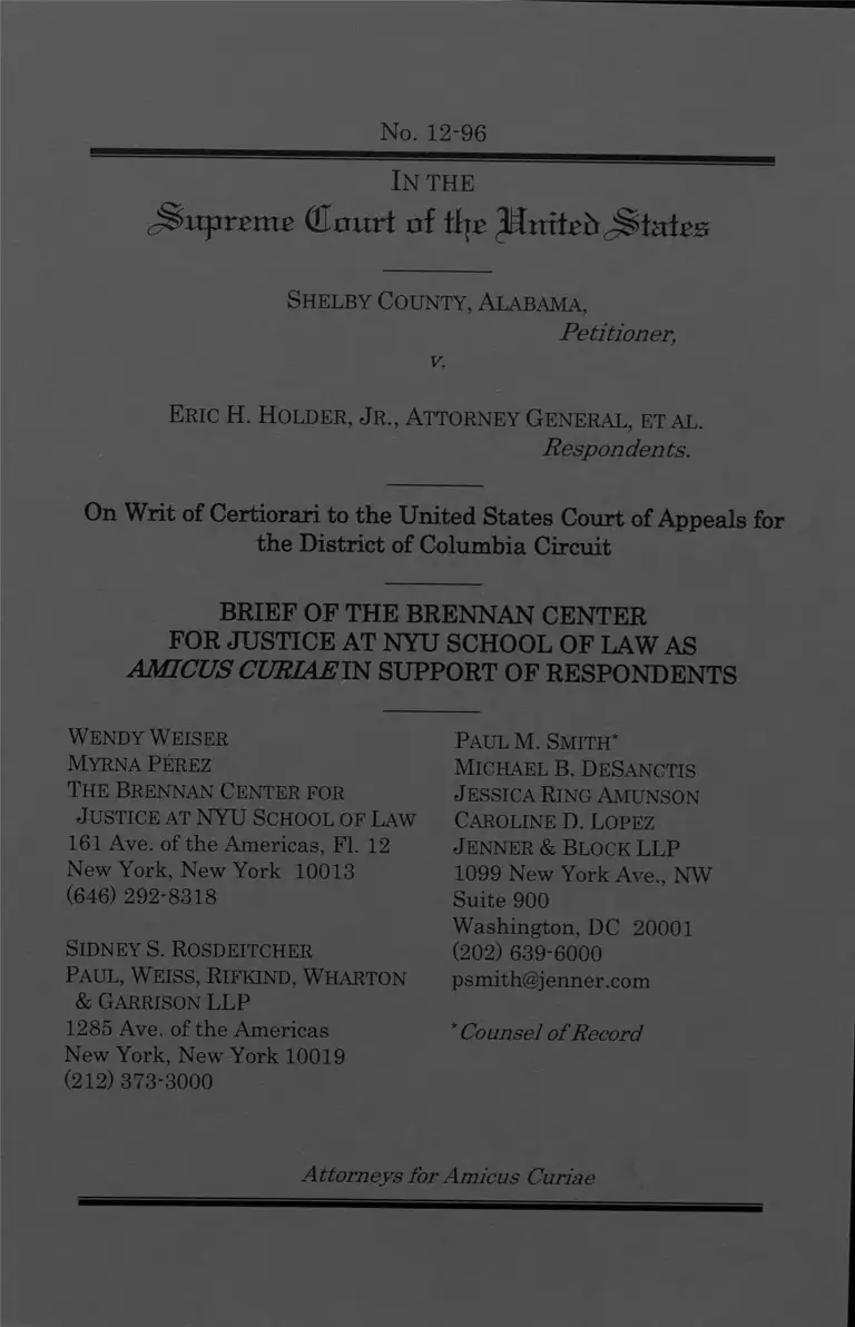 Shelby County v. Holder Brief Amici Curiae preview