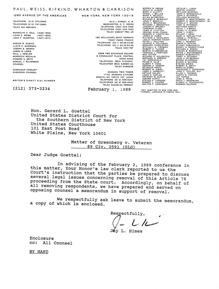 Greenberg v. Veteran Conference Memorandum of the Removing Respondents in Support of Removal preview