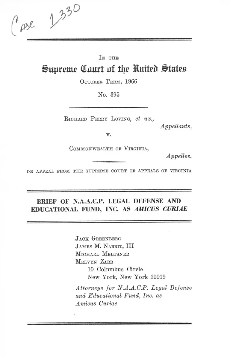 Loving v. Commonwealth of Virginia Brief Amicus Curiae preview