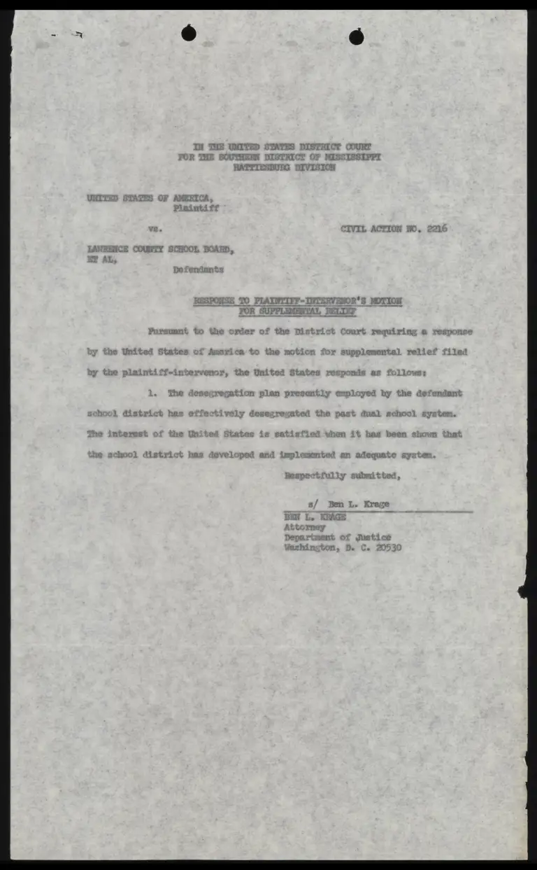Response to Plaintiff-Intervenor's Motion for Supplemental Relief preview