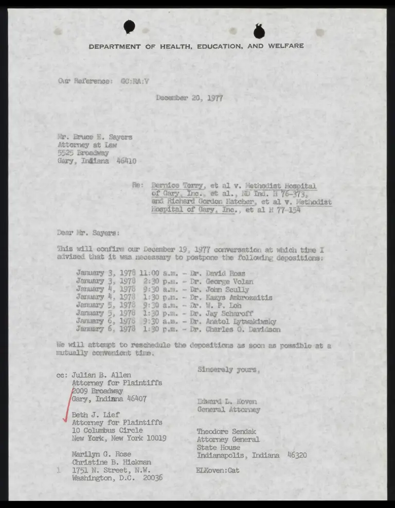 Correspondence from Koven to Sayers Re: Depositions Postponed preview