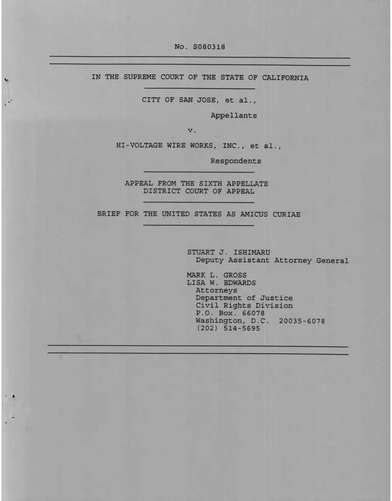 San Jose v. Hi-Voltage Wire Works Brief for the United States as Amicus Curiae preview
