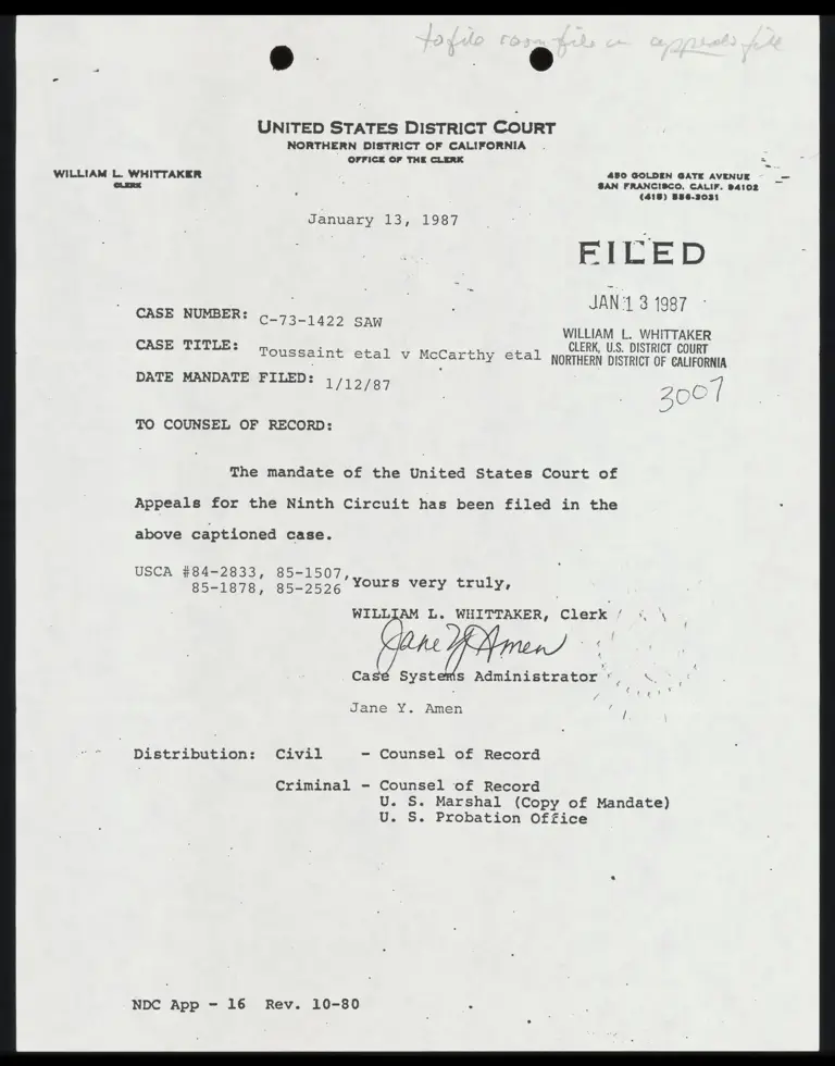 Toussaint v. McCarthy Mandate and Judgement preview